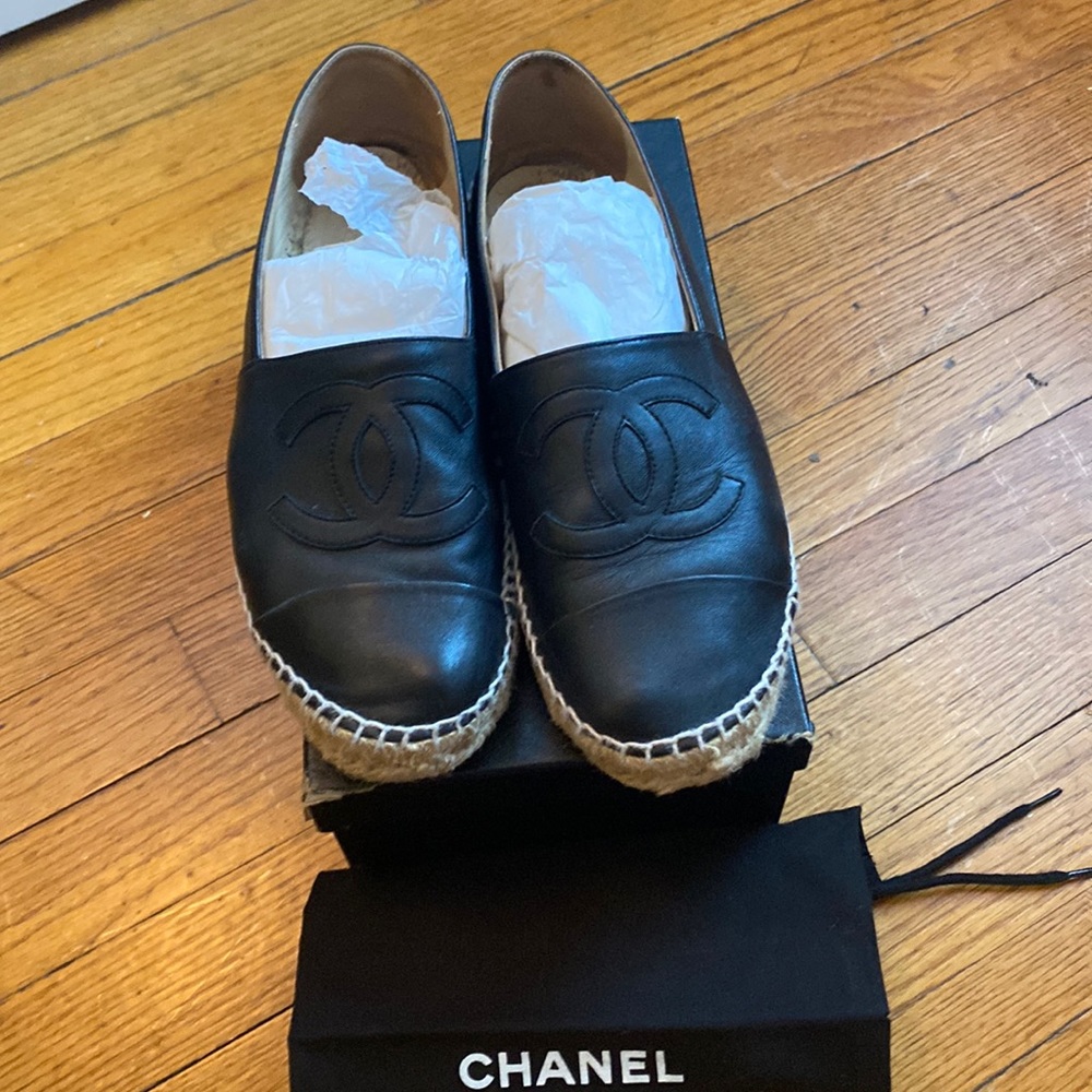 CHANEL Lambskin CC Espadrilles 40 Black